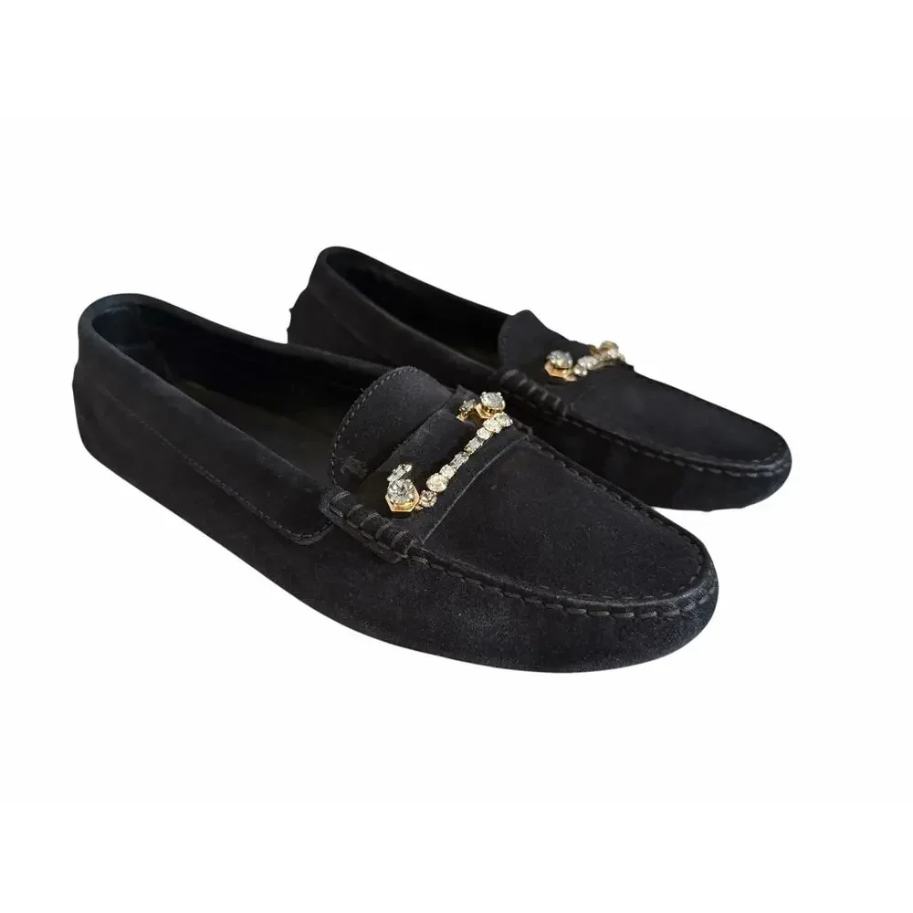 Tod's Women's Balck  Suede Rhinestone Driving Shoes sz 40/ 9 - Picture 2 of 9
